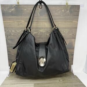 Coach Smooth Black Leather Madison Carlyle Hobo Slouchy Shoulder Bag Purse
